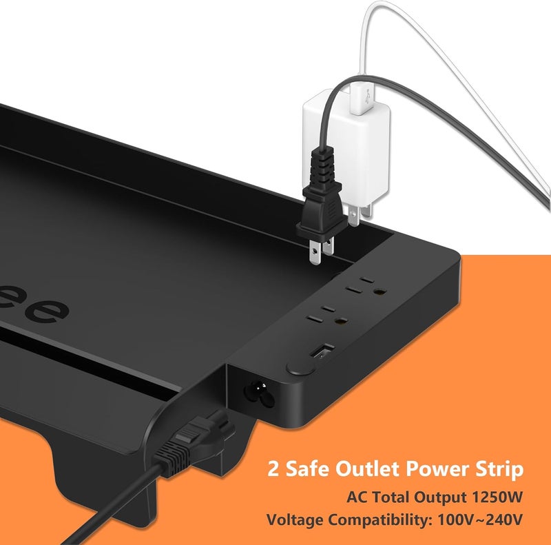 Hiree Bedside Shelf for Dorm Bunk Bed with USB Charging Port and AC Outlets, Bedside Caddy, Attachable Bedside Table, College Dorm Essential Clip On Bedside Tray, Bunk Bed Accessories, Plus Size, Black - Image 3
